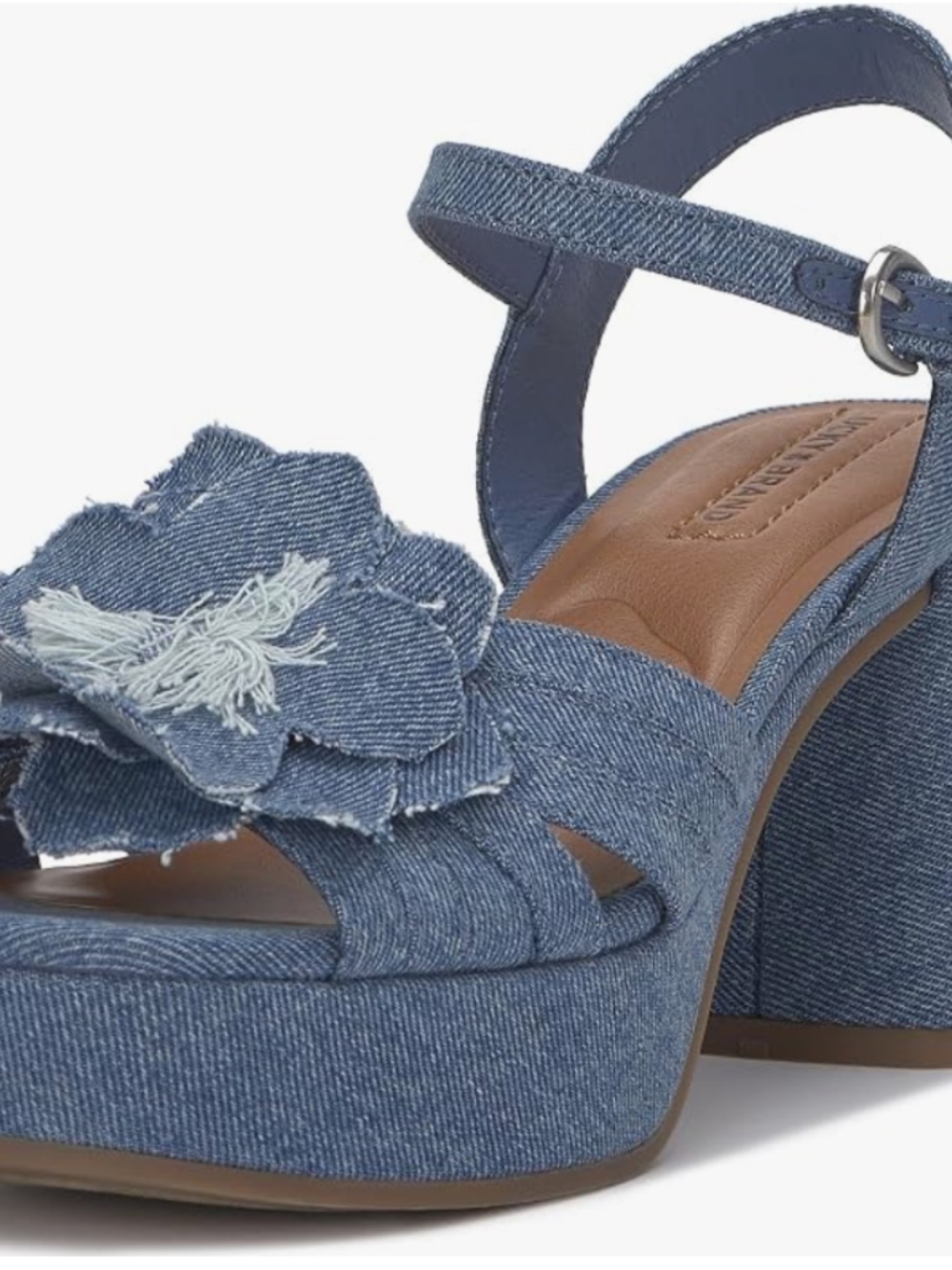 Lucky Brand Marrika Denim Flower Heeled Sandal Chunky Shoes 9.5 - Picture 7 of 7